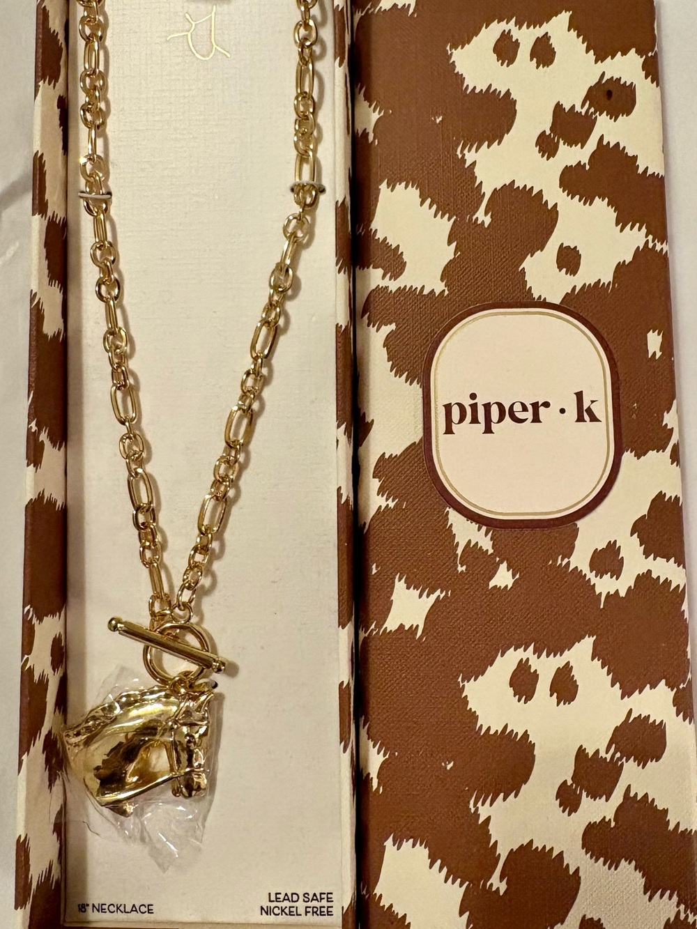 Piper K Gold Tone Mixed Link Necklace Horse Head Pendant  NIB RARE